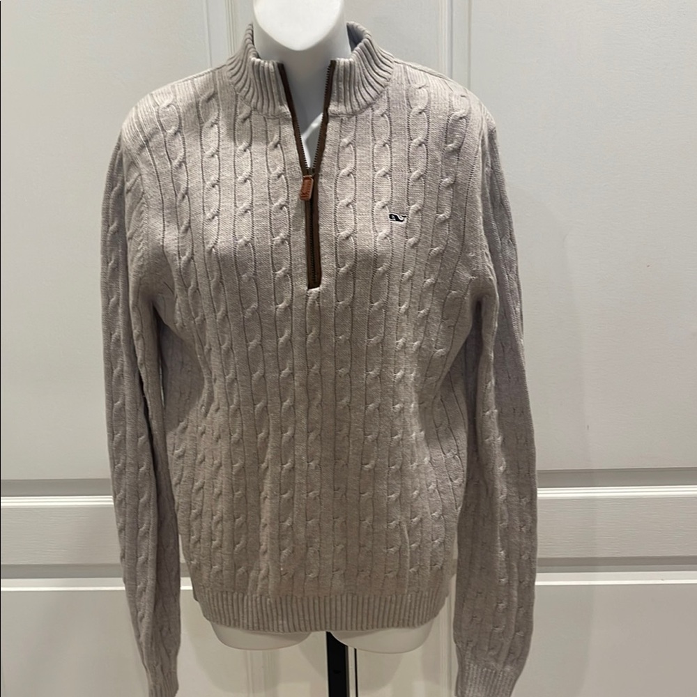 Vineyard Vines Youth Boys Men’sGrey Cable Knit Sweater half zip